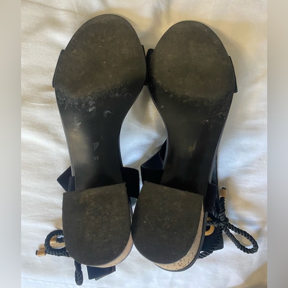 Shoes Of Prey Black Leather Suede Low Block Cork Heel Ankle Ties SZ US 12 Custom - Picture 12 of 15